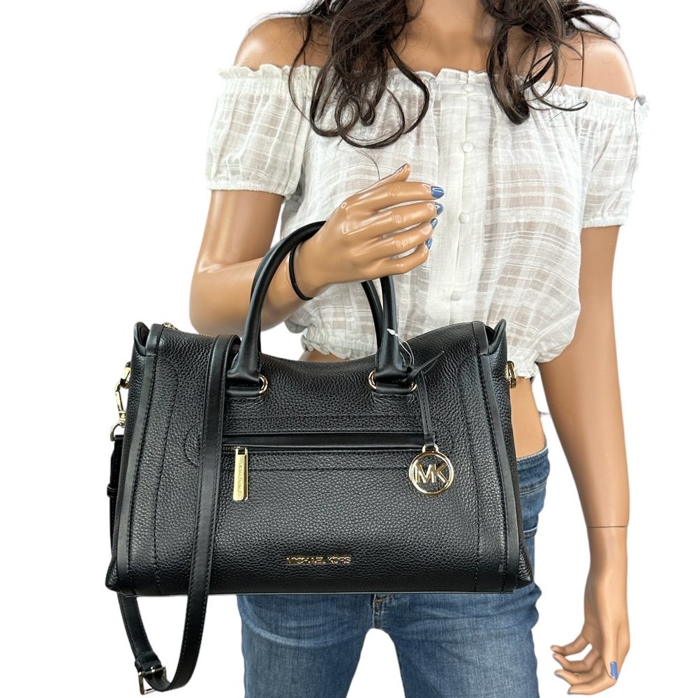 Michael Kors Carine Large Satchel Shoulder Crossbody Bag Black